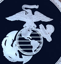 SEMPER FI MARINE LOGO ON GLASS